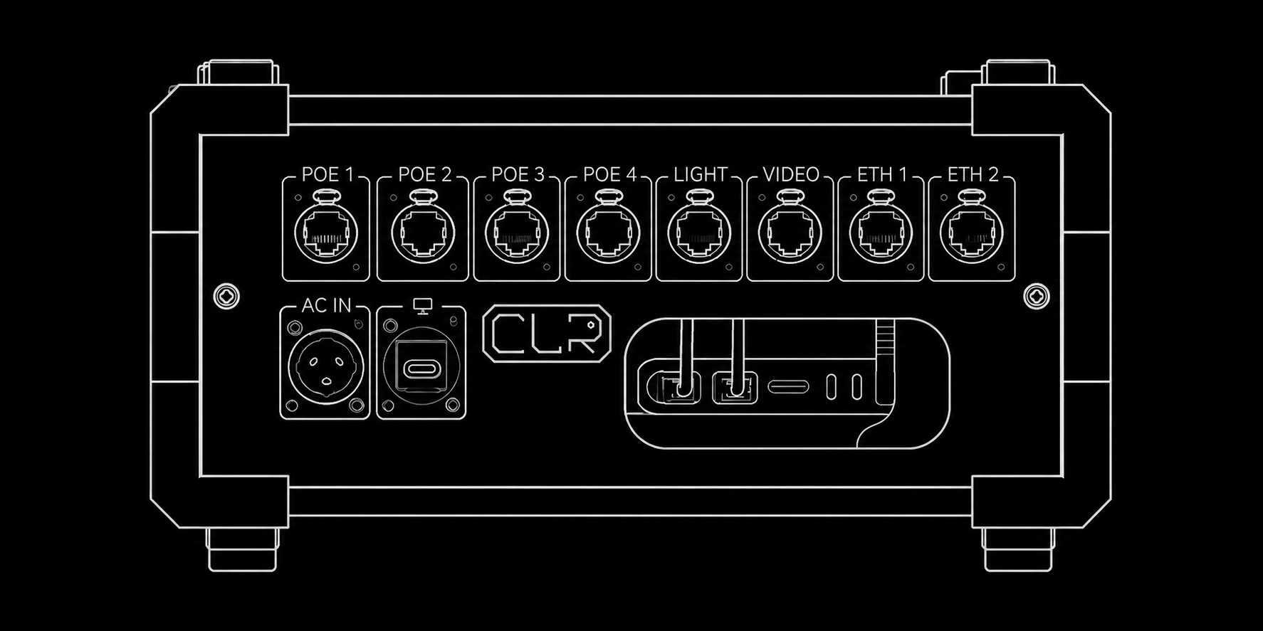 Digital Player verified rear backplate outline showing connector placement and printed labels