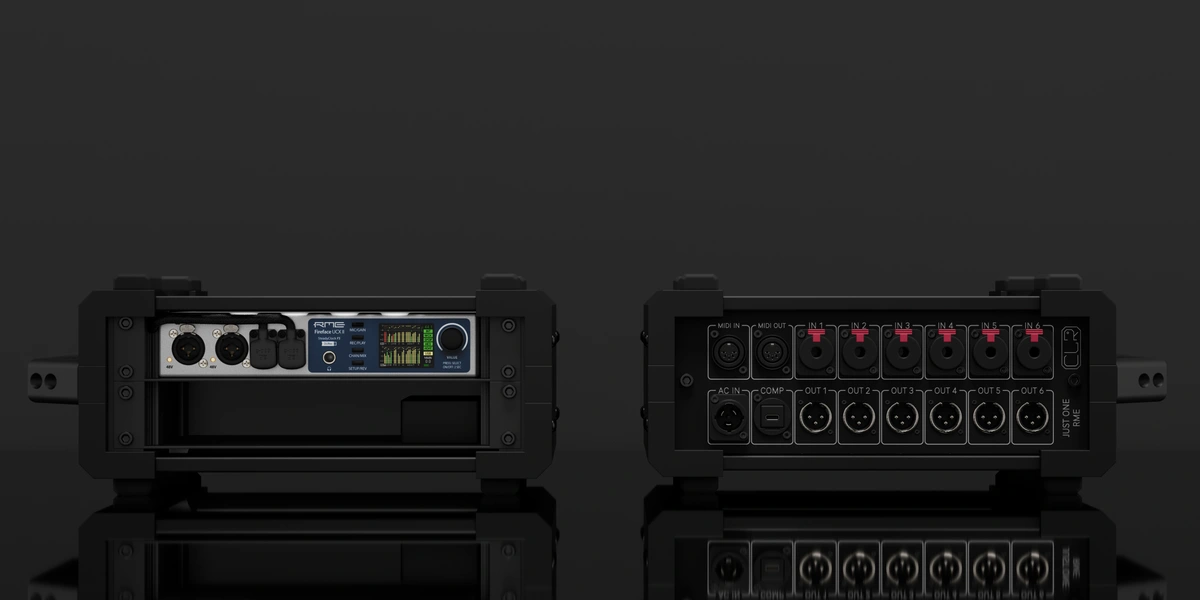 Just One RME rack, front and rear