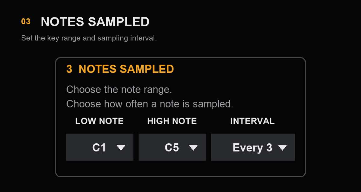 Auto Sampler note-range and sampling-interval controls.